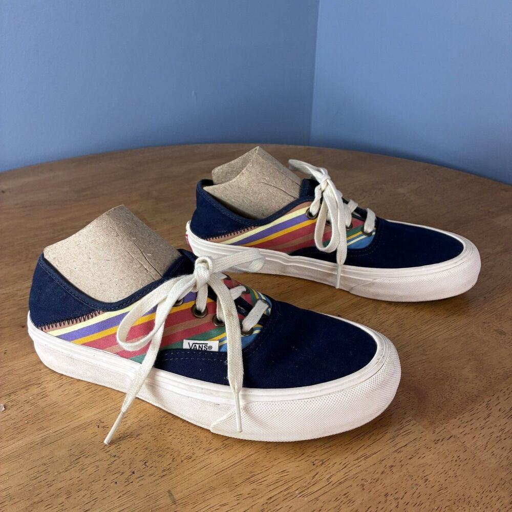 Vans Women's Authentic Retro Stripes Blue Canvas shoes Size 7 Women, Men 5.5
